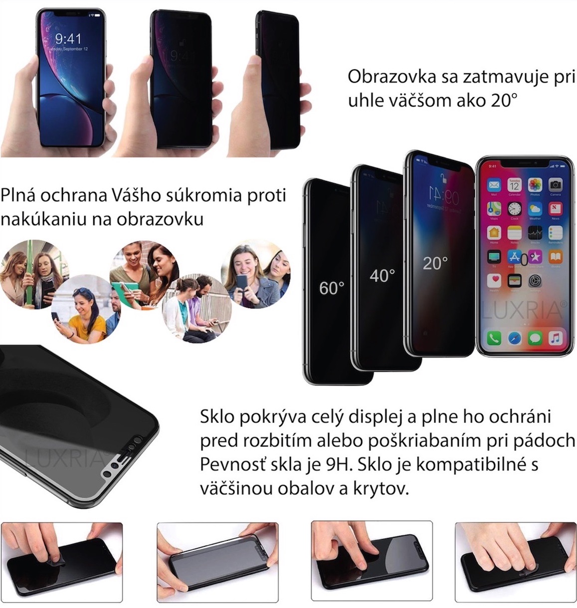 Luxria Privacy Glass pre Xiaomi Huawei iPhone a Samsung s funkciou zatmievania Anti Spy